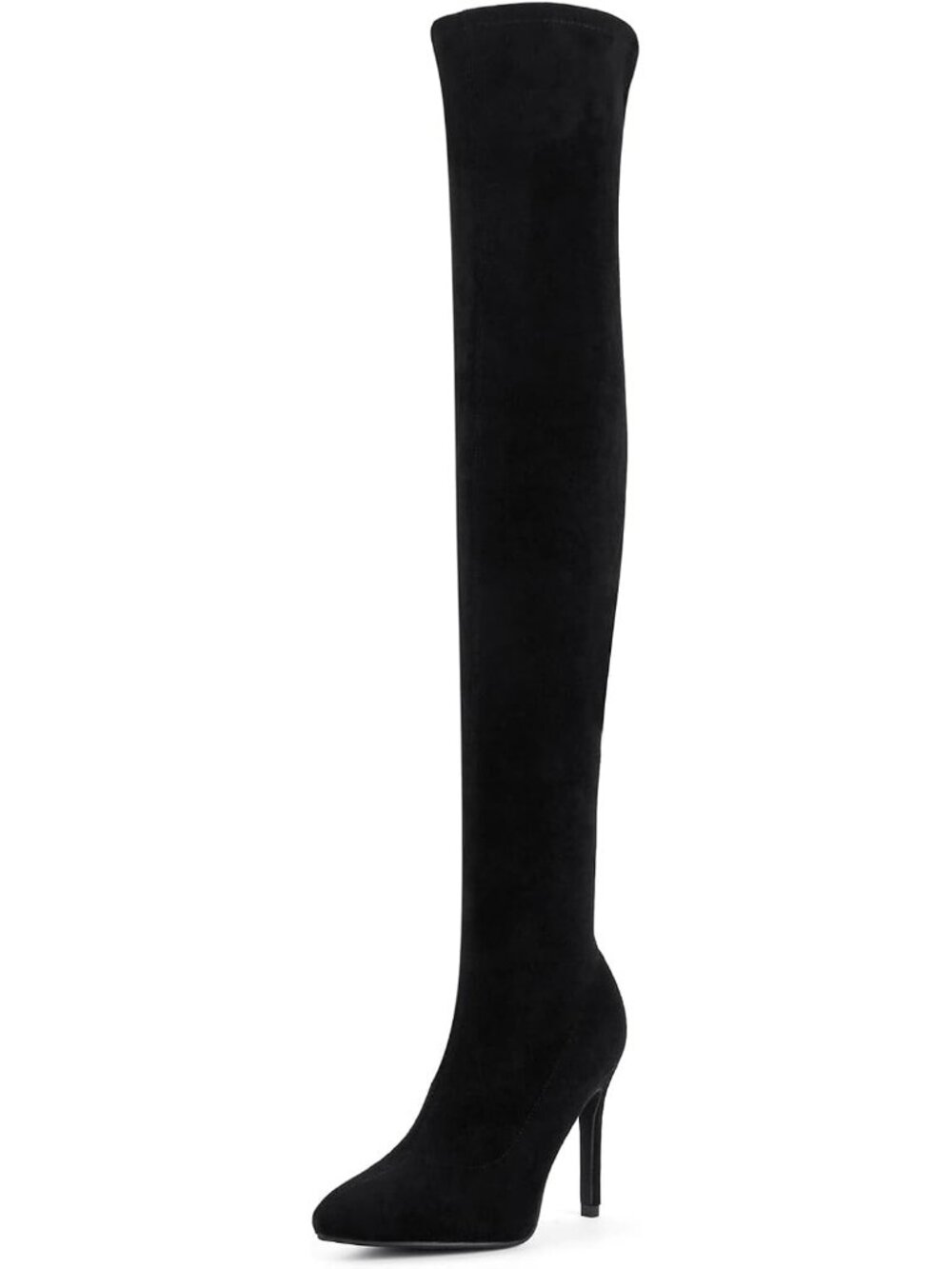 Women's Black Suede Stiletto Heel Side Zipper Over The Knee Pointed Toe Boots